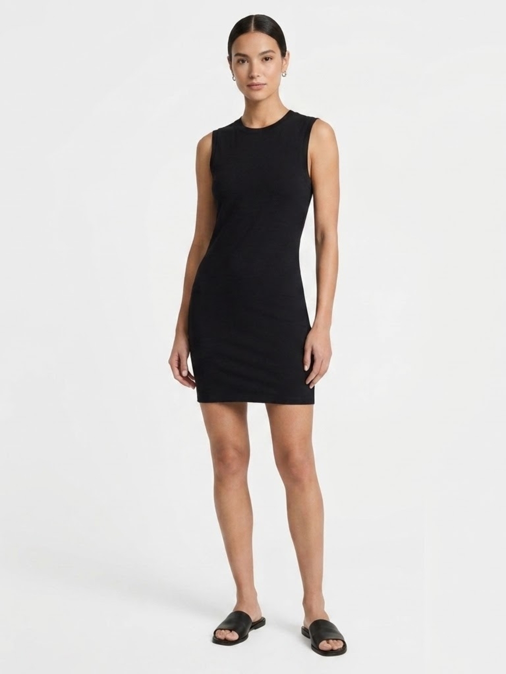Theory Black Bodycon Mini Dress OS Fits All Sleeveless Muscle Tee Tank Fitted